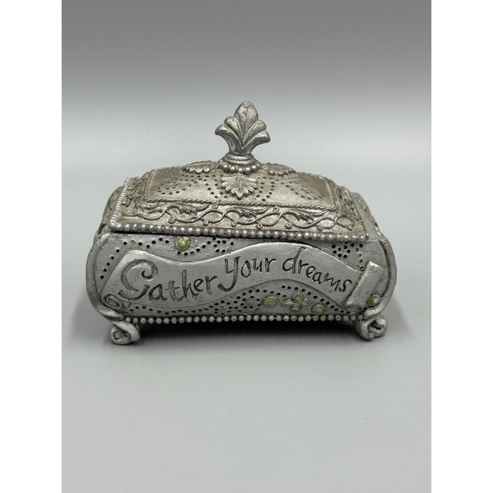Gray Colored Victorian Design Style “Gather Your Dreams” Trinket Box READ